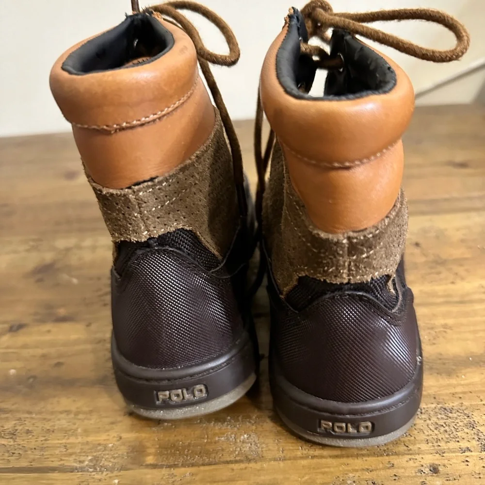 Polo Ralph Lauren Winter Boots Boys 7 Chocolate Tan Leather Boot,size 1